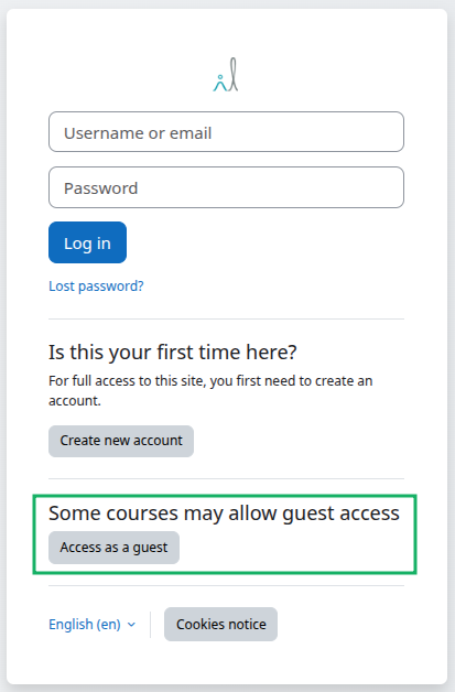 Einfacher Zugriff über den Button: "Access as a guest"